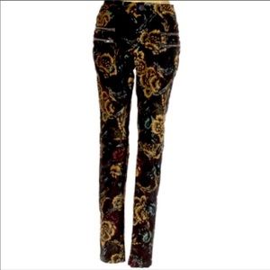 Free people pants zipper floral crushed velvet